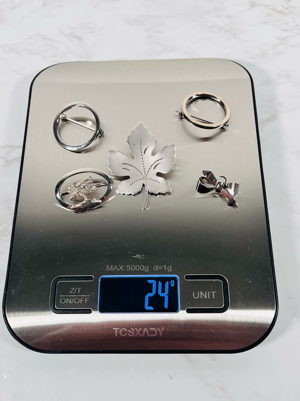 5 Piece Silver Tone Brooch Collection Leaf - Picture 7 of 7